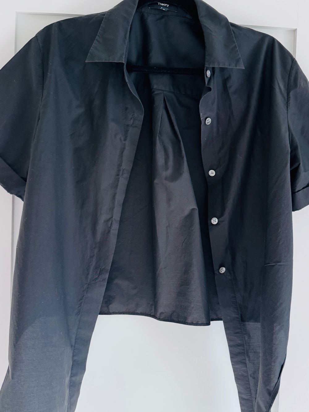 Theory Womans Black Short-Sleeve Shirt Wrap Jacket Size Medu